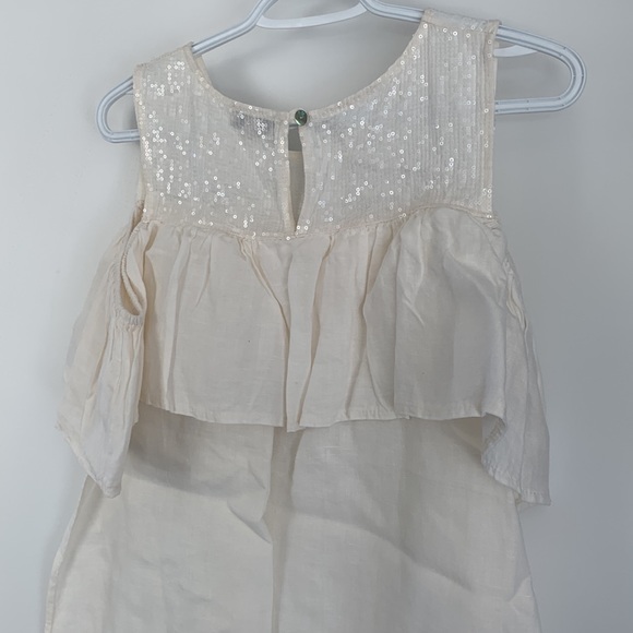 Linen summer dress, designer, unlined, off the shoulder sleeve - Picture 4 of 5